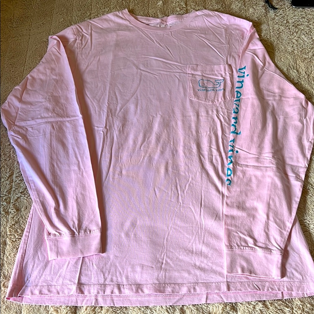 Men’s Vineyard Vines Size Large Long Sleeve T-Shirt Tee Pale Pink w/Teal Whale L